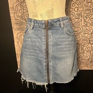 Free people denim mini skirt with chunky front zipper